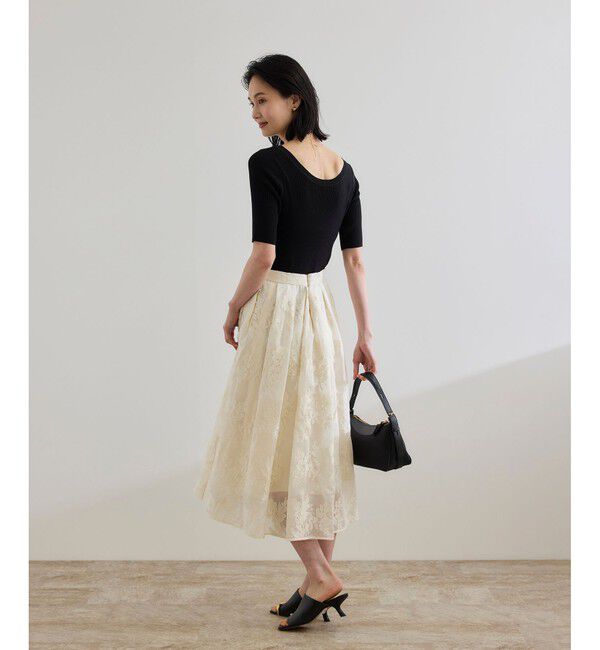 ROPE「【洗える】【WEB・一部店舗限定】前後2WAYボートネックリブ5分袖ニット」|ニット・セーター|