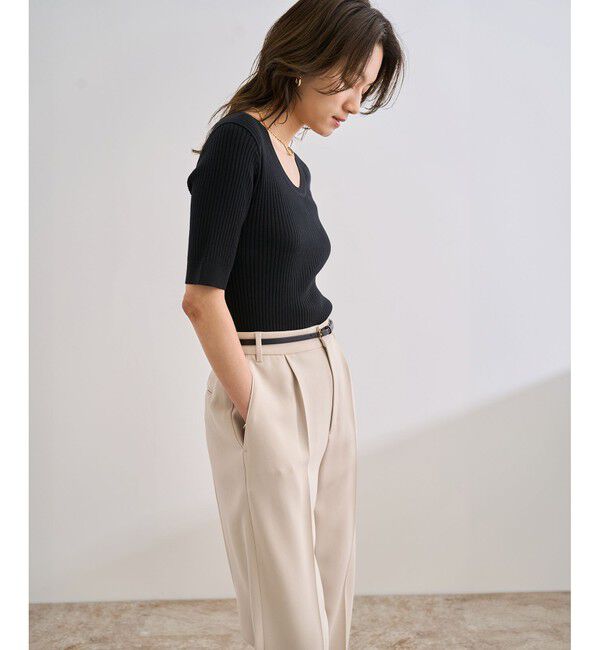 ROPE「ワイドリブラウンドネック スーパーメリノウール ニット/イージーケア」|ニット・セーター|