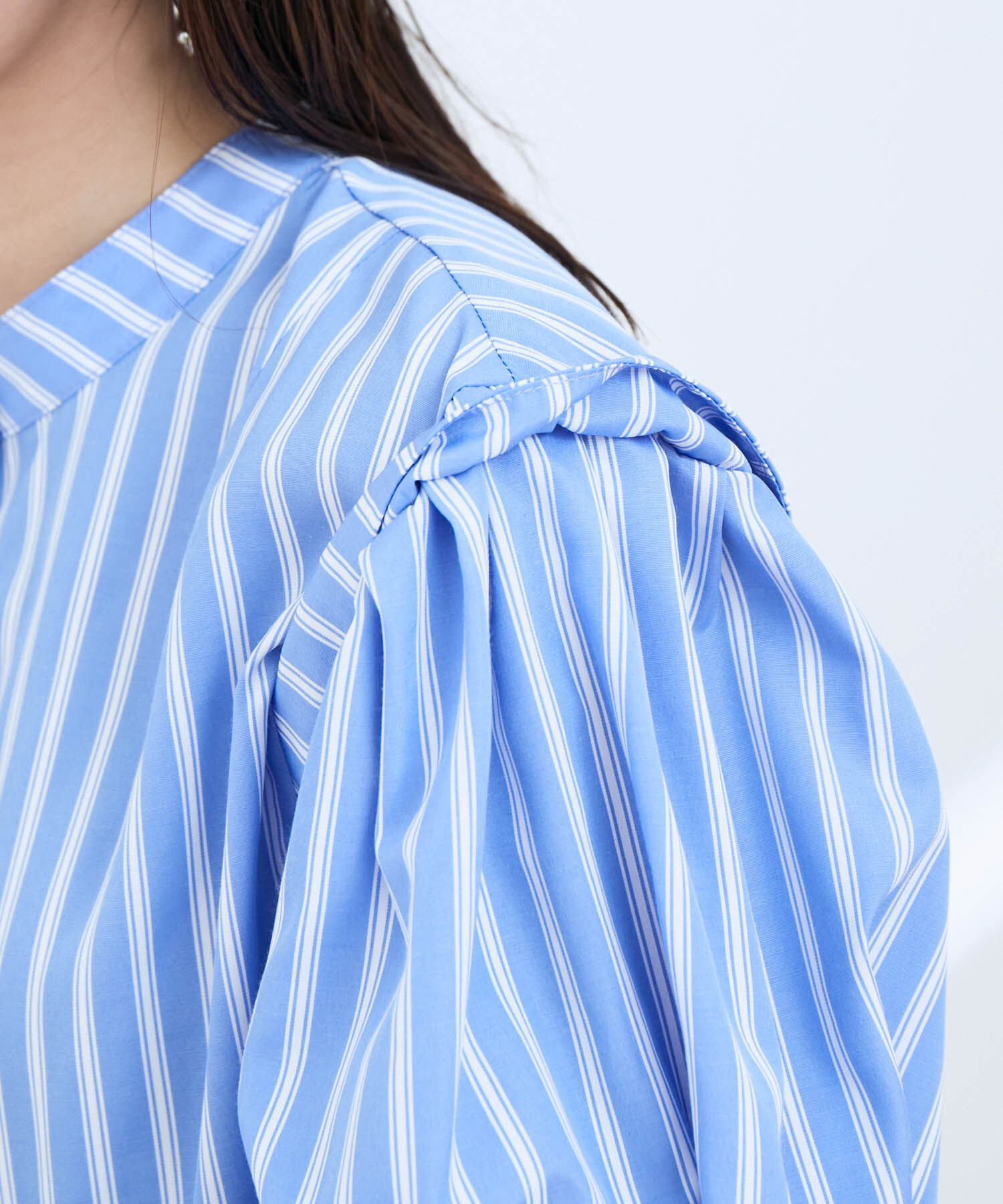 VIS「ストライプ/無地タイプライターチュニックブラウス」|シャツ・ブラウス|