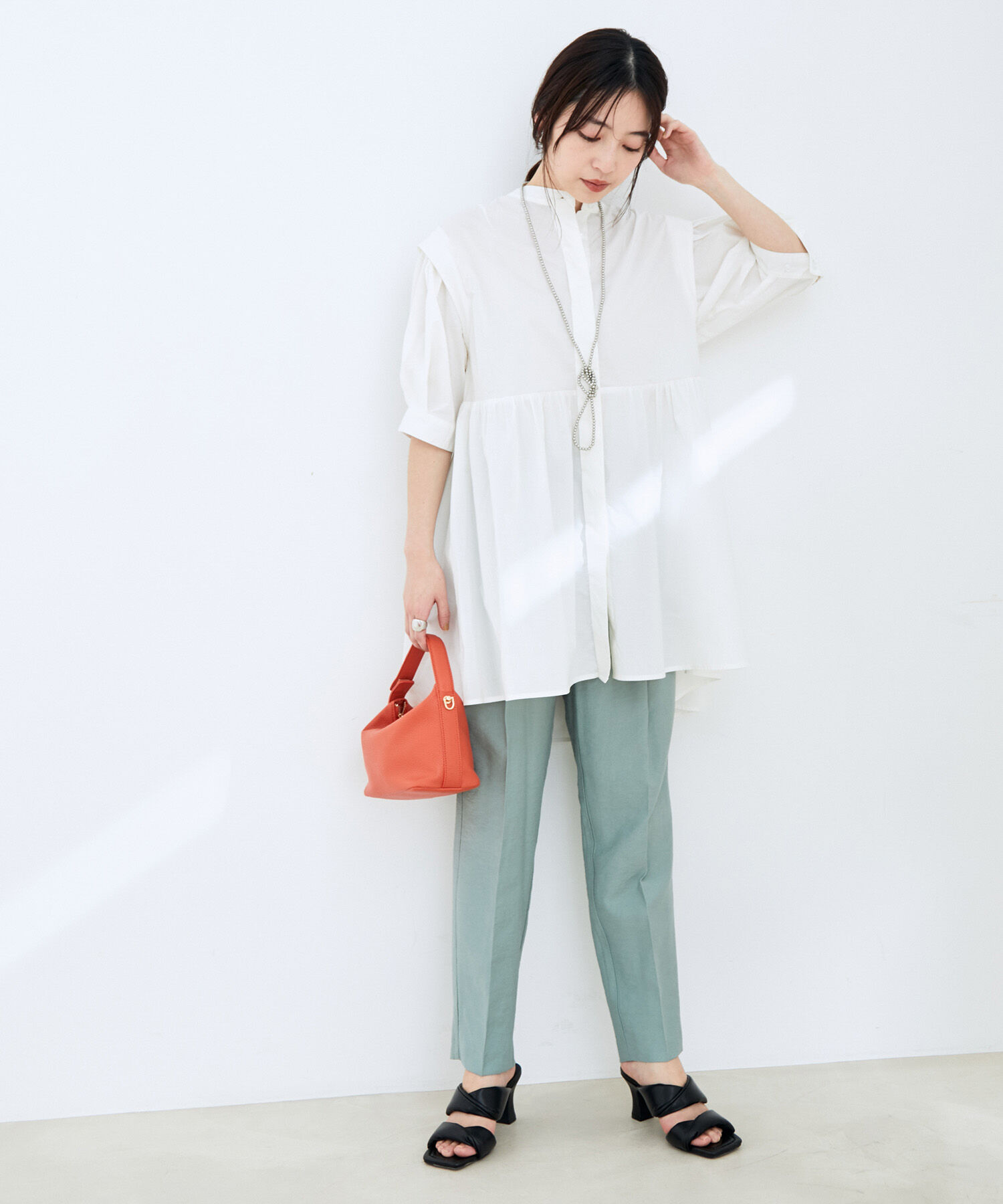 VIS「ストライプ/無地タイプライターチュニックブラウス」|シャツ・ブラウス|