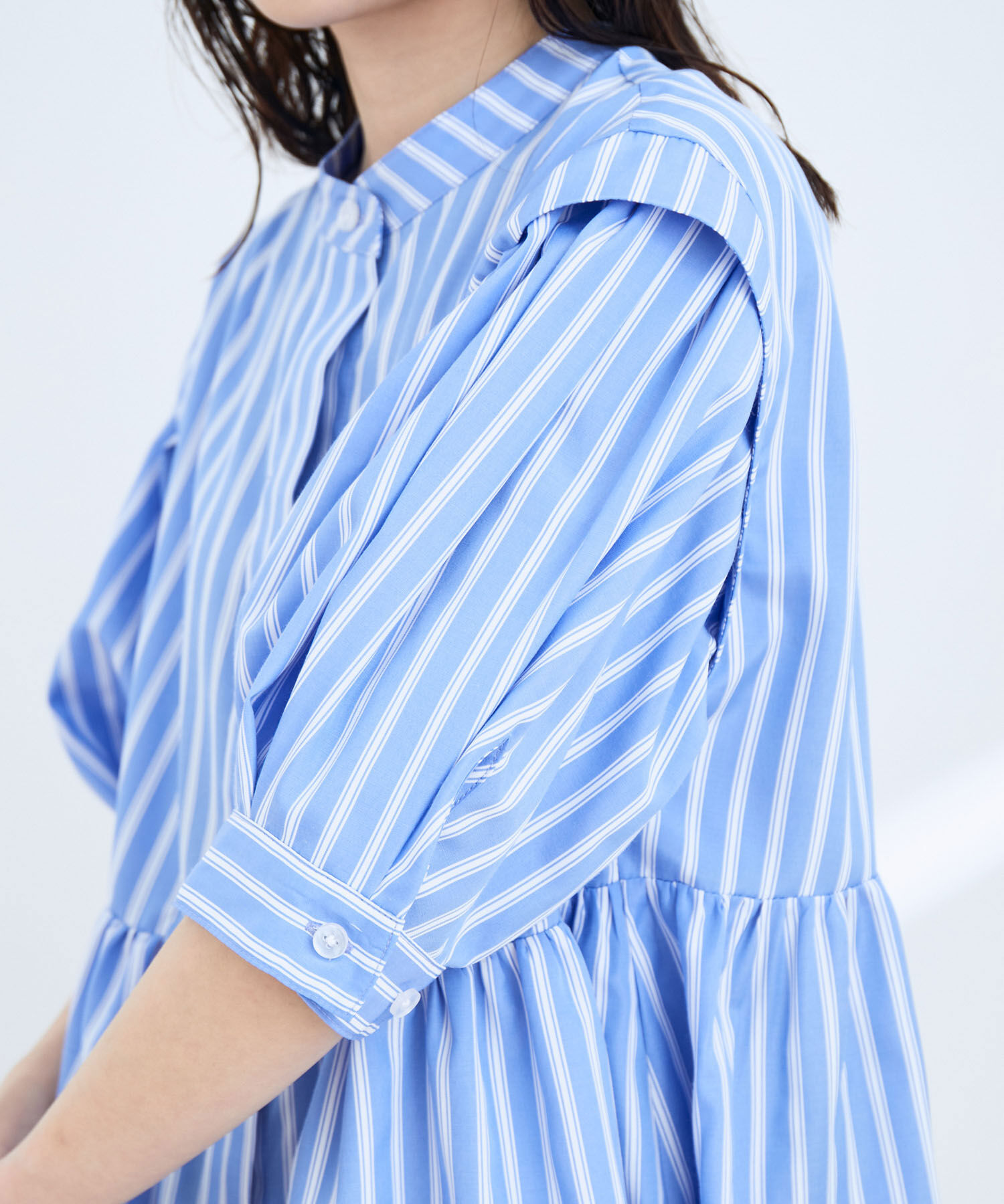 VIS「ストライプ/無地タイプライターチュニックブラウス」|シャツ・ブラウス|