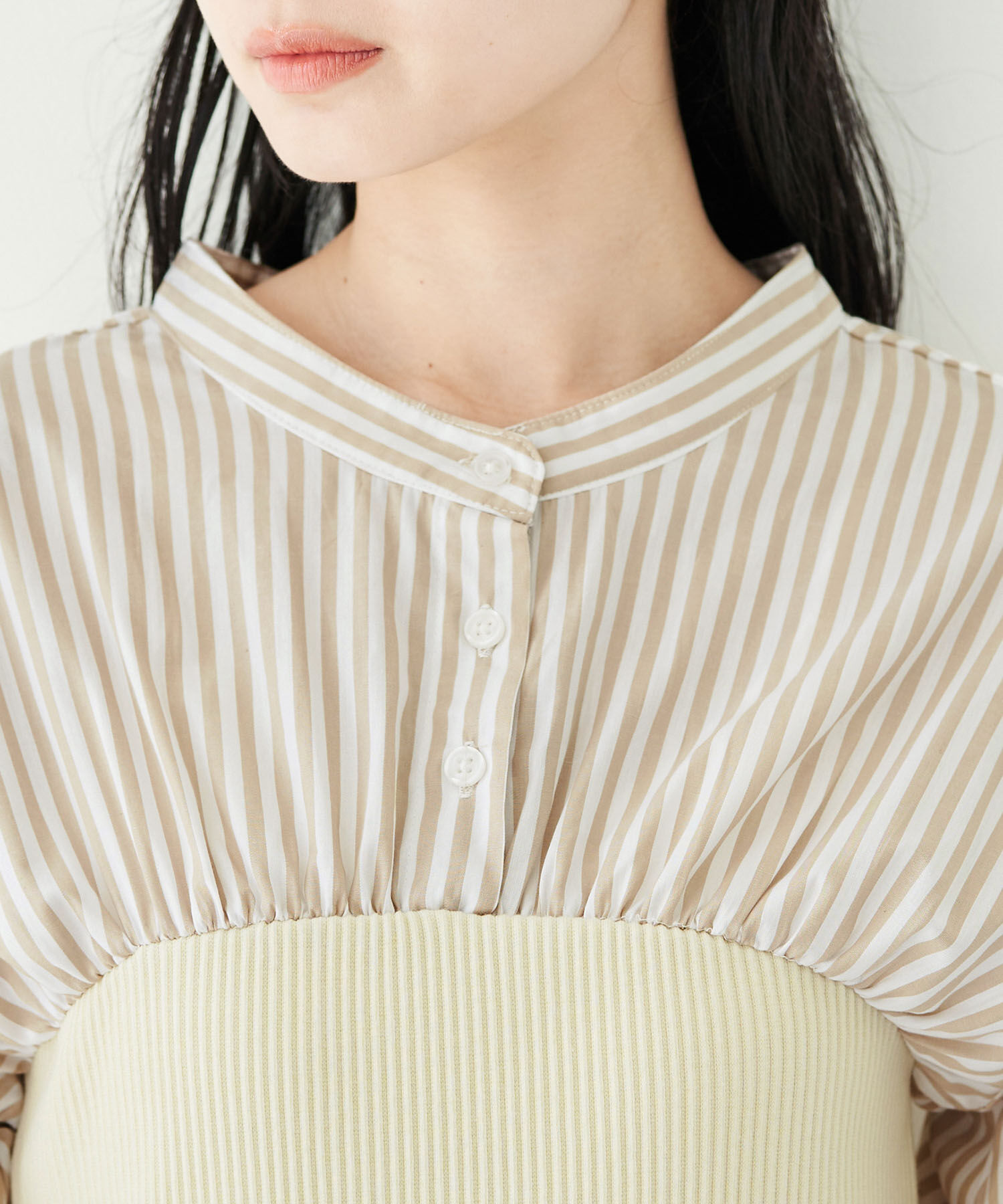 VIS「ストライプ＆無地ビスチェドッキングシャツワンピース」|その他|