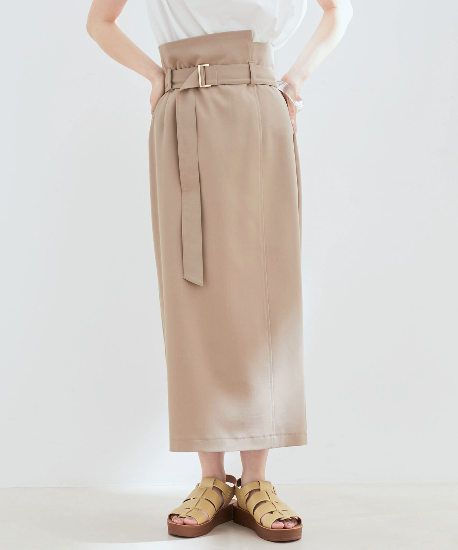 VIS「アシンメトリーハイウエストタイトスカート」|スカート|ブラウン系(23)