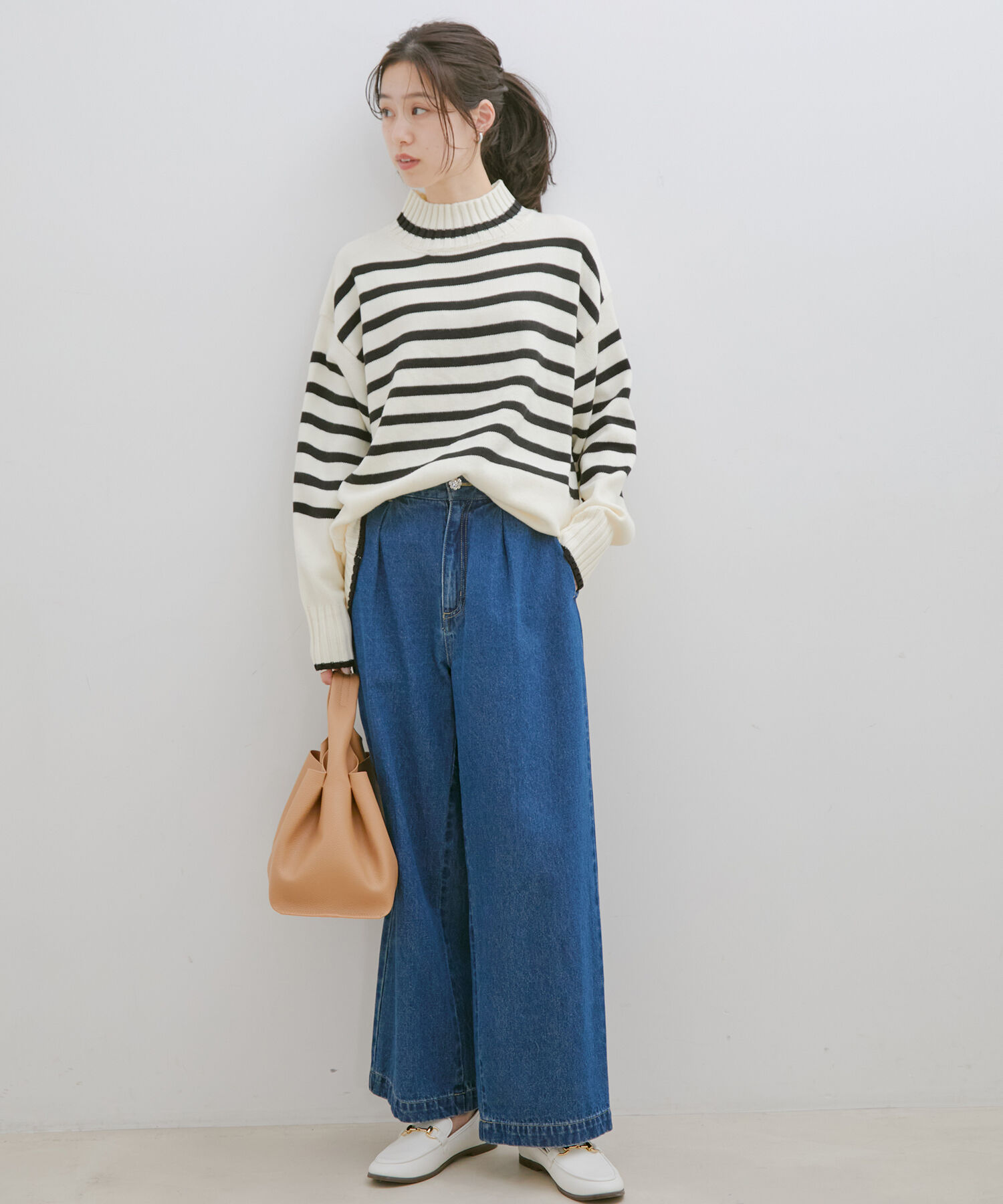 VIS「【洗える】ボーダー＆無地バックスリットニット【sustainable】」|ニット・セーター|