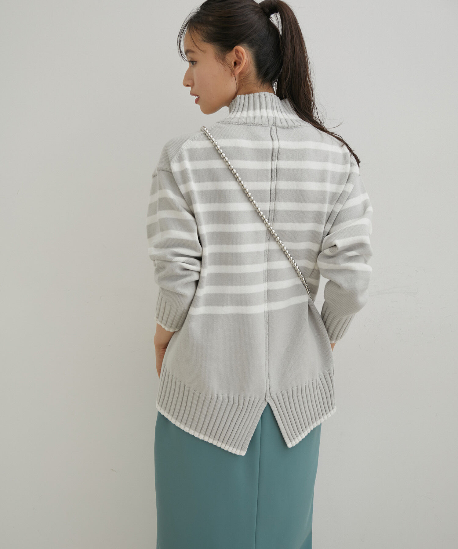 VIS「【洗える】ボーダー＆無地バックスリットニット【sustainable】」|ニット・セーター|