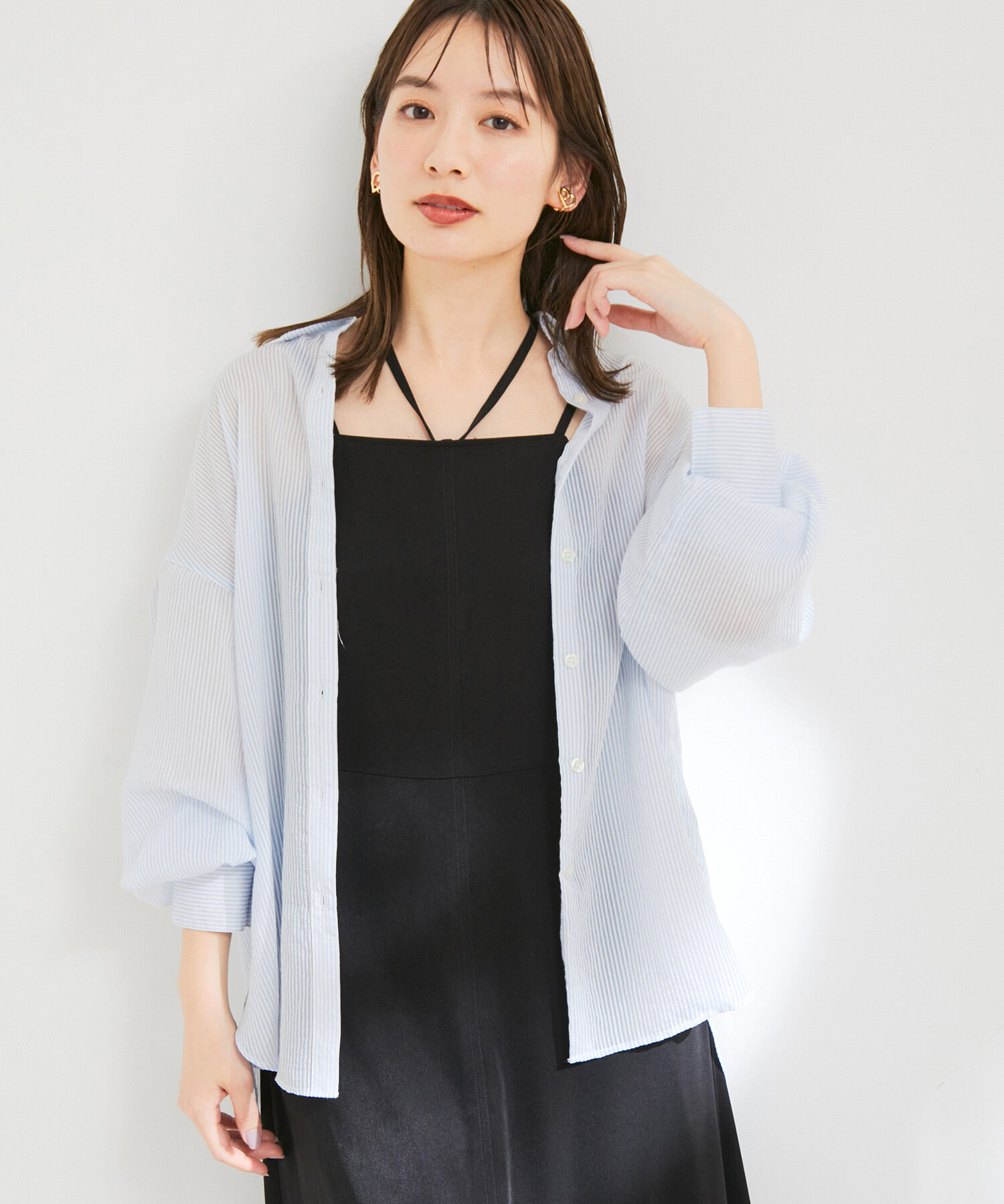 VIS「シアーストライプオーバーサイズシャツ」|シャツ・ブラウス|サックス(48)