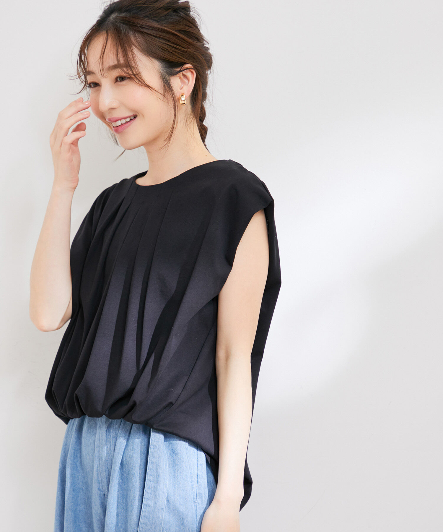 VIS「【接触冷感・洗える】フロントタックフレンチスリーブカットソー」|Tシャツ・カットソー|