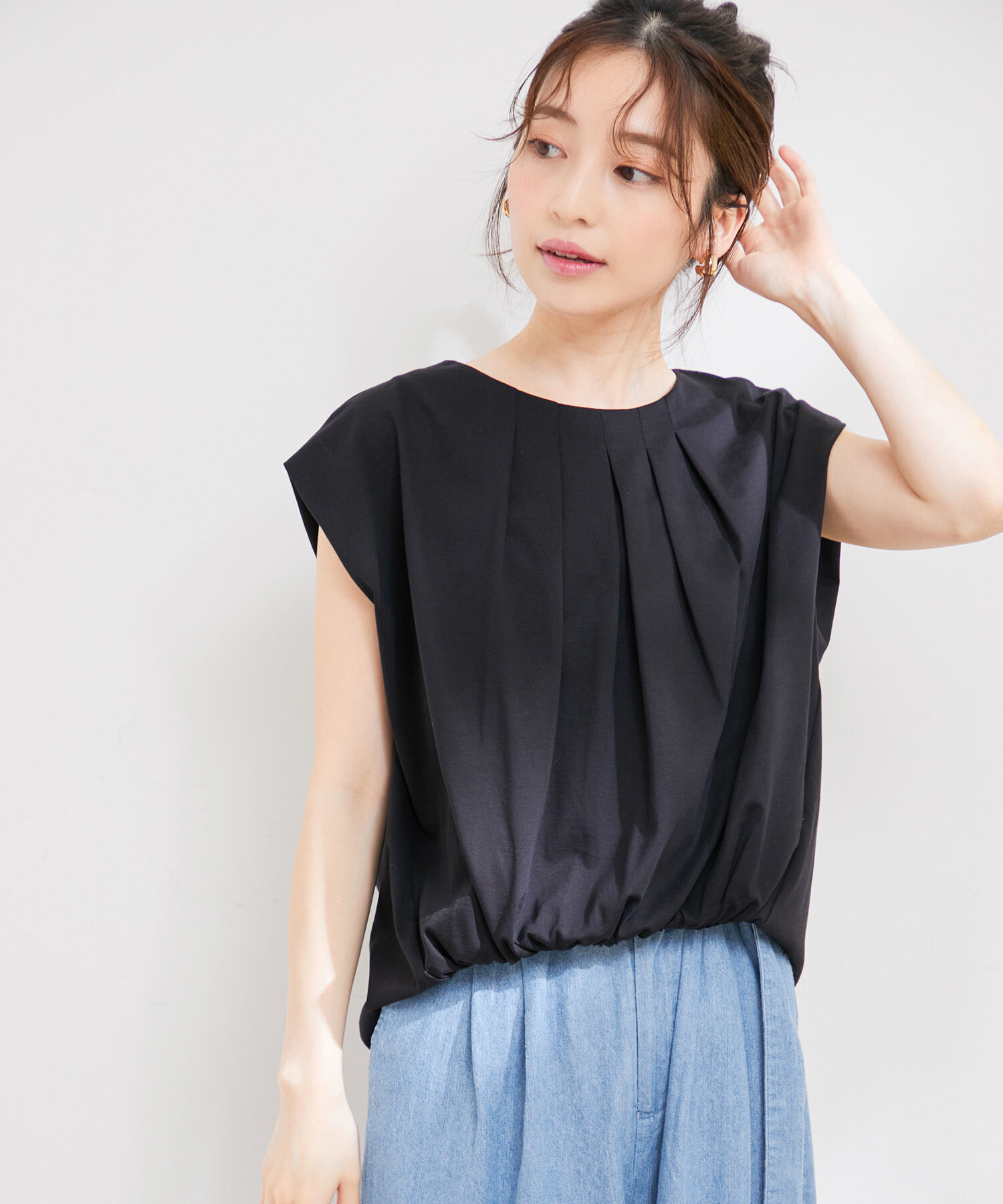 VIS「【接触冷感・洗える】フロントタックフレンチスリーブカットソー」|Tシャツ・カットソー|