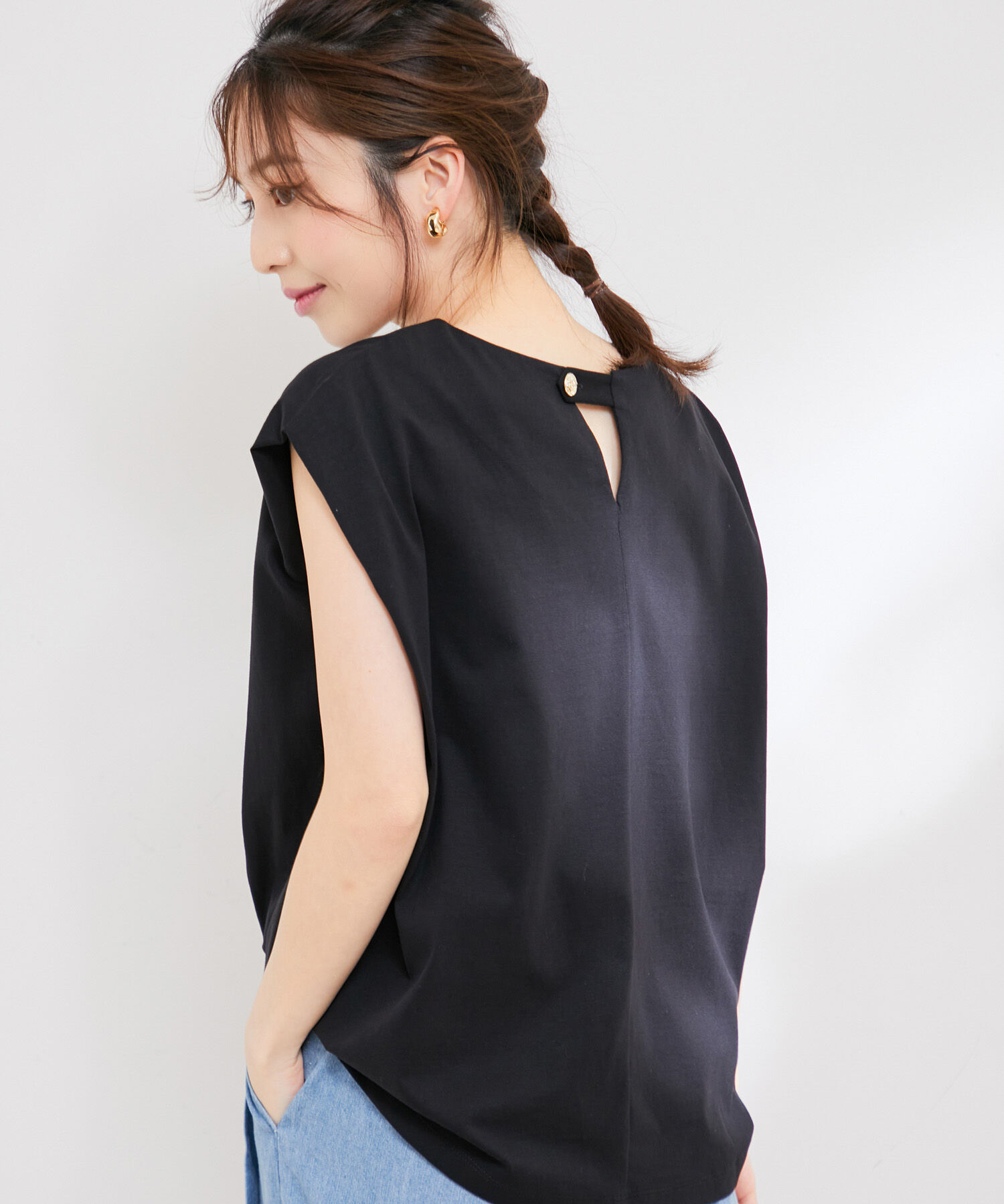 VIS「【接触冷感・洗える】フロントタックフレンチスリーブカットソー」|Tシャツ・カットソー|