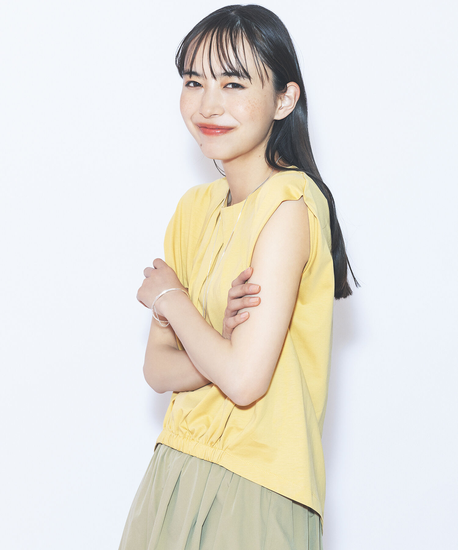 VIS「【接触冷感・洗える】フロントタックフレンチスリーブカットソー」|Tシャツ・カットソー|