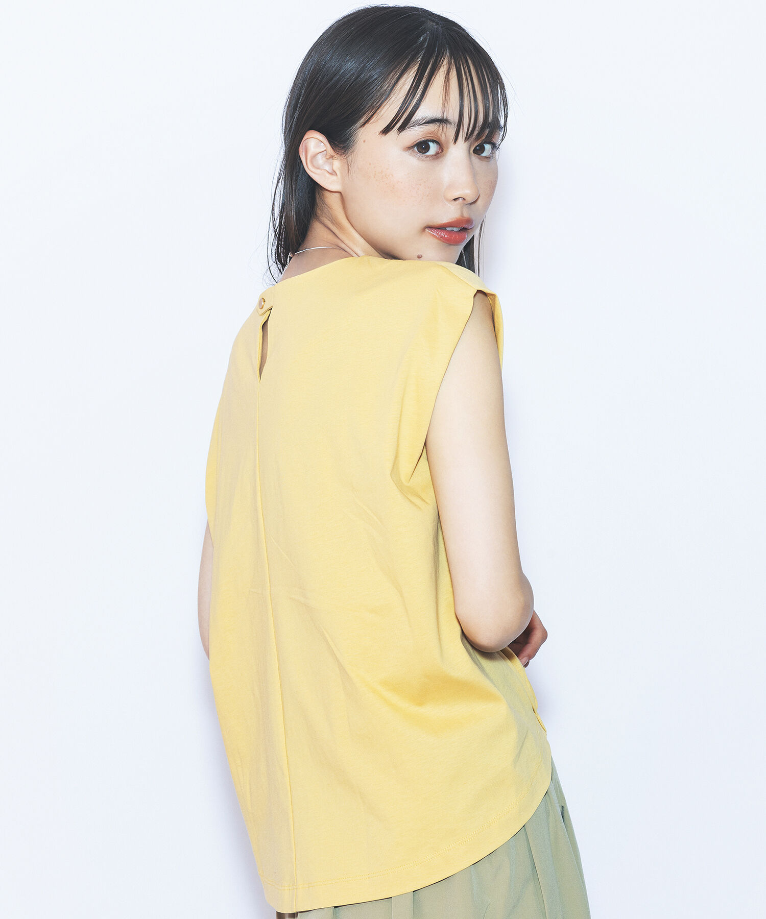 VIS「【接触冷感・洗える】フロントタックフレンチスリーブカットソー」|Tシャツ・カットソー|