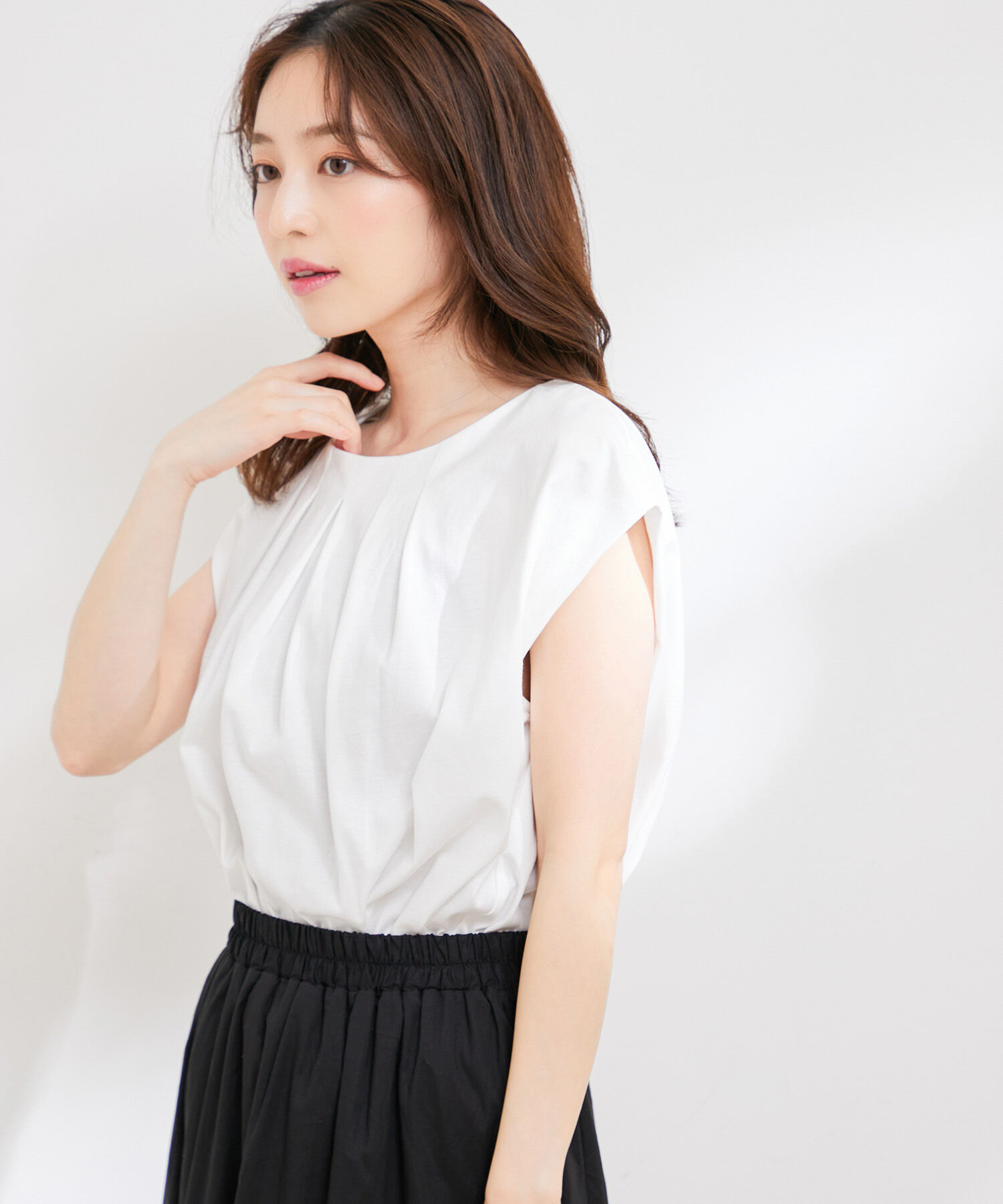 VIS「【接触冷感・洗える】フロントタックフレンチスリーブカットソー」|Tシャツ・カットソー|