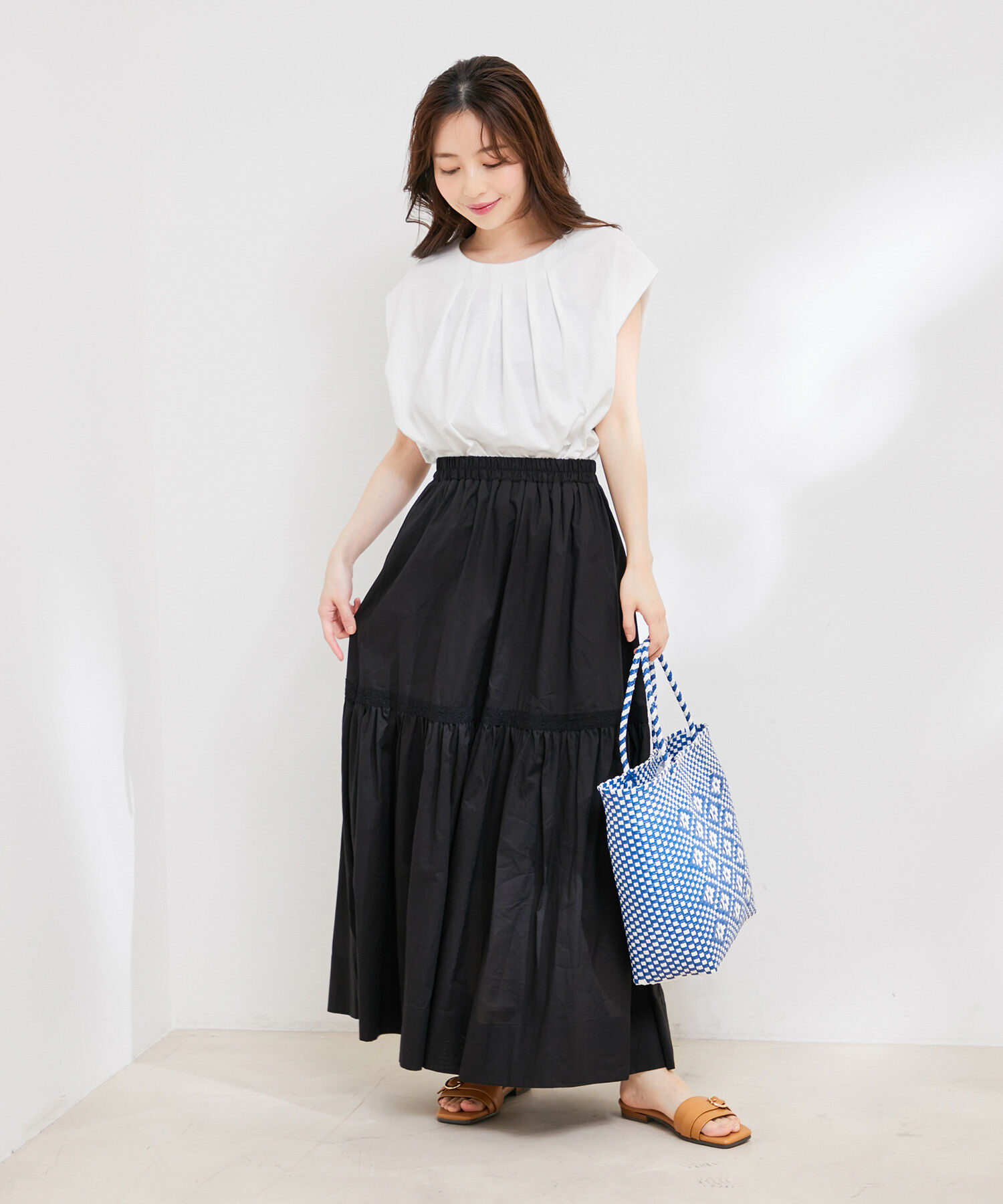 VIS「【接触冷感・洗える】フロントタックフレンチスリーブカットソー」|Tシャツ・カットソー|