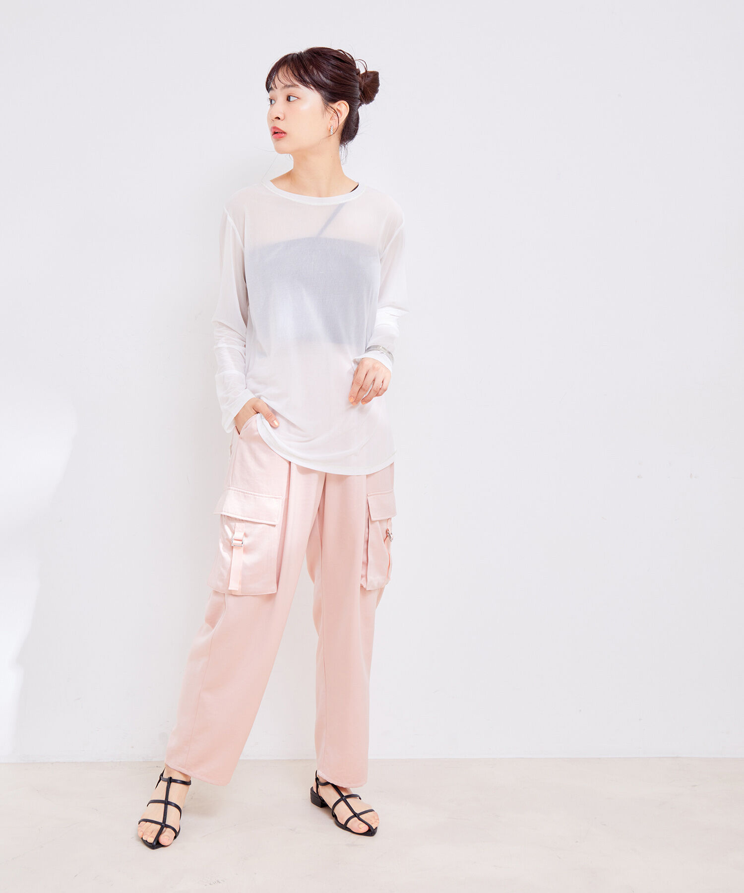 VIS「【洗える】クルーネックシアーロングTシャツ」|Tシャツ・カットソー|