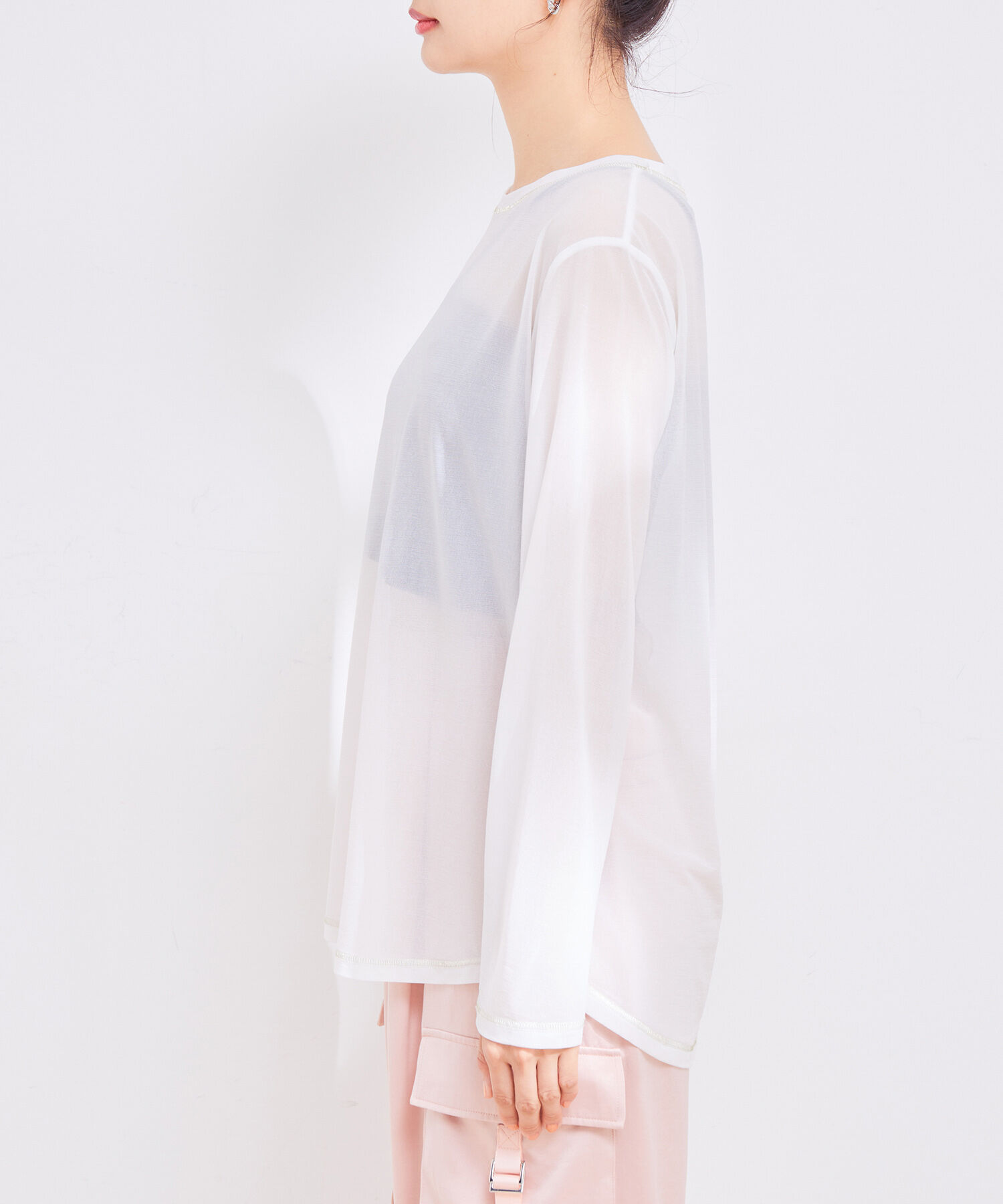 VIS「【洗える】クルーネックシアーロングTシャツ」|Tシャツ・カットソー|