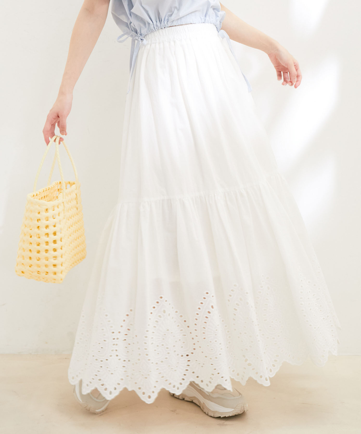 VIS「【洗える】エンブロイダリーレースギャザースカート」|スカート|ホワイト(10)