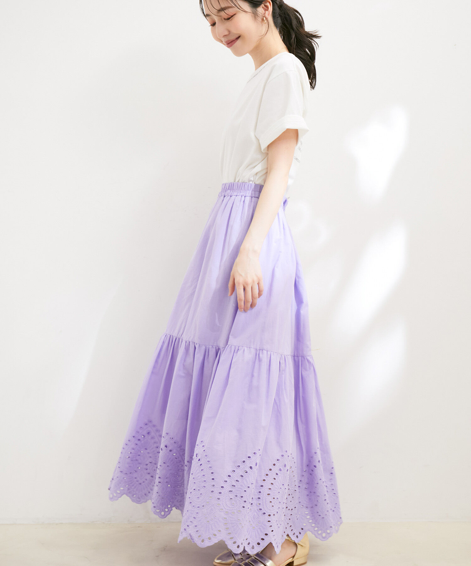 VIS「【洗える】エンブロイダリーレースギャザースカート」|スカート|