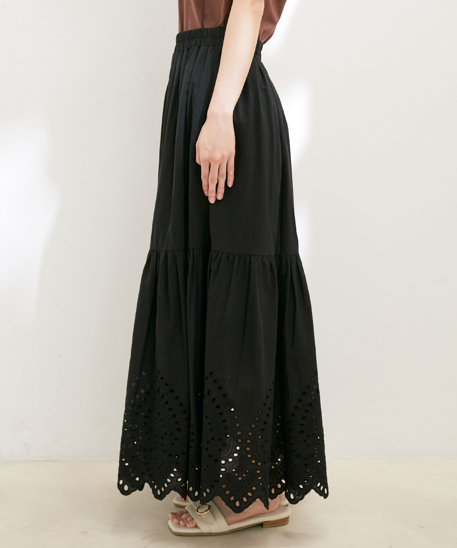 VIS「【洗える】エンブロイダリーレースギャザースカート」|スカート|