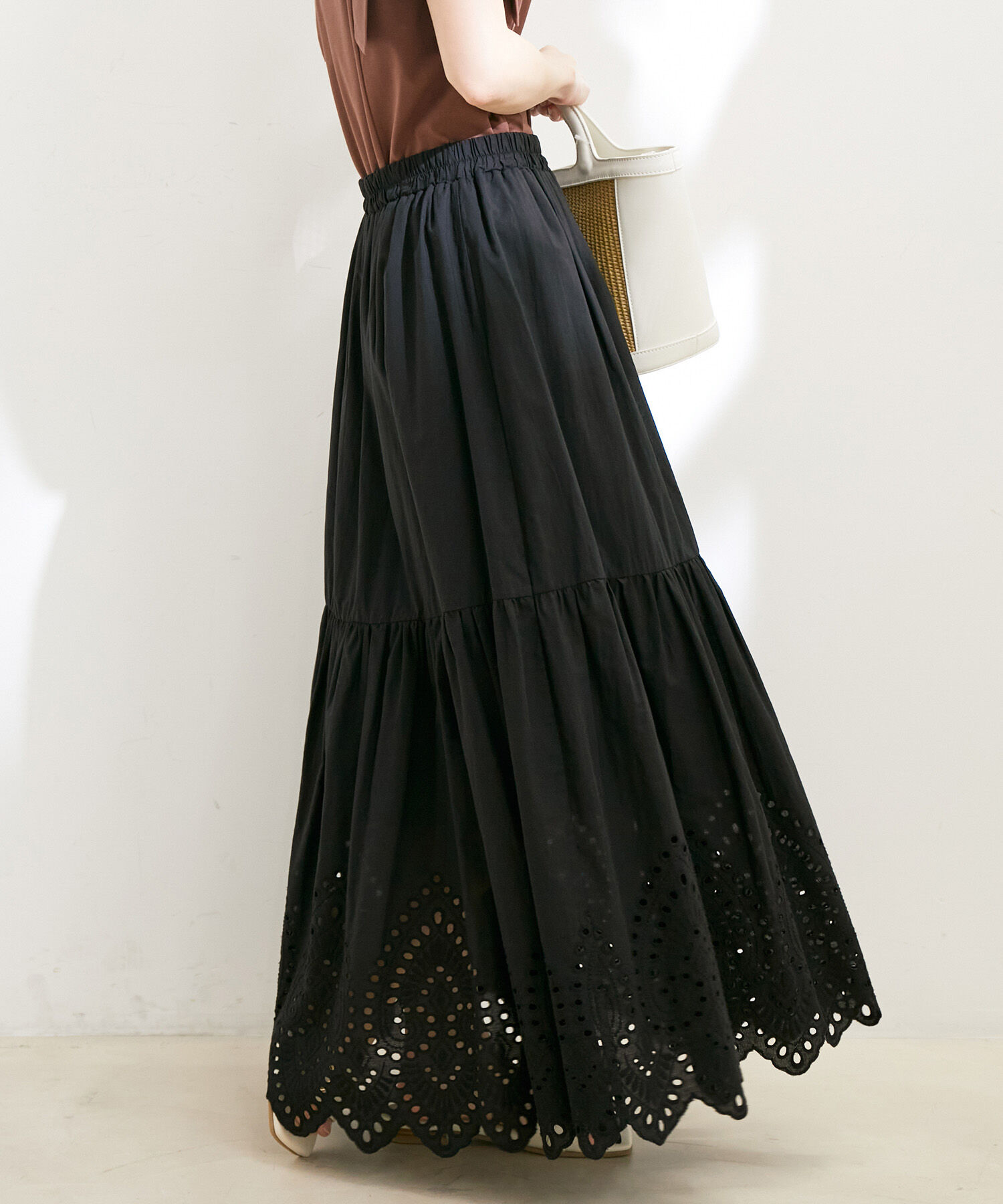 VIS「【洗える】エンブロイダリーレースギャザースカート」|スカート|