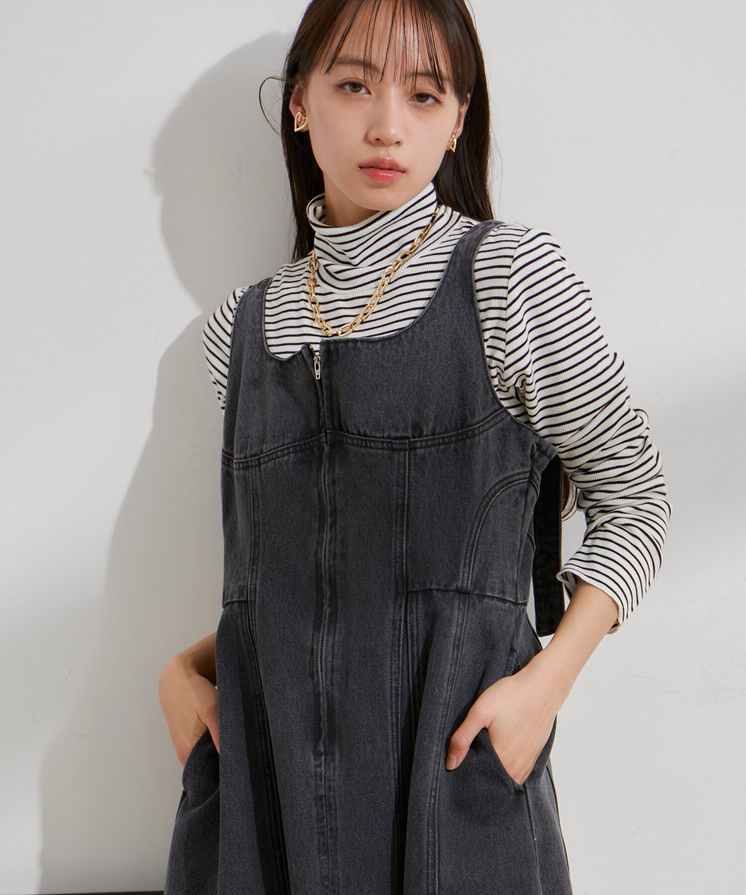 VIS「切替デニムジャンパースカート」|ワンピース|