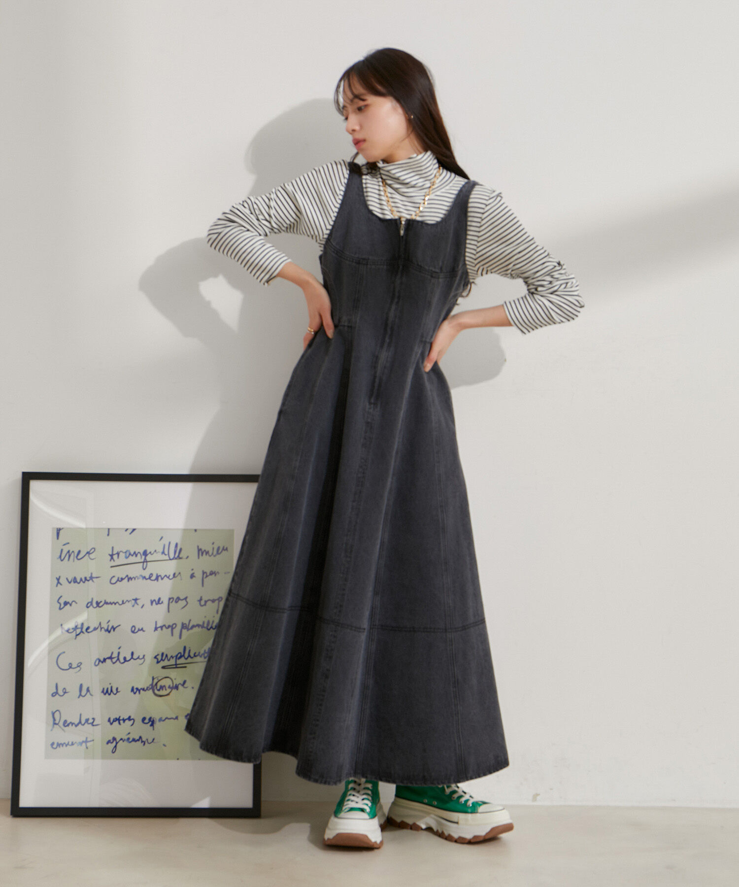 VIS「切替デニムジャンパースカート」|ワンピース|