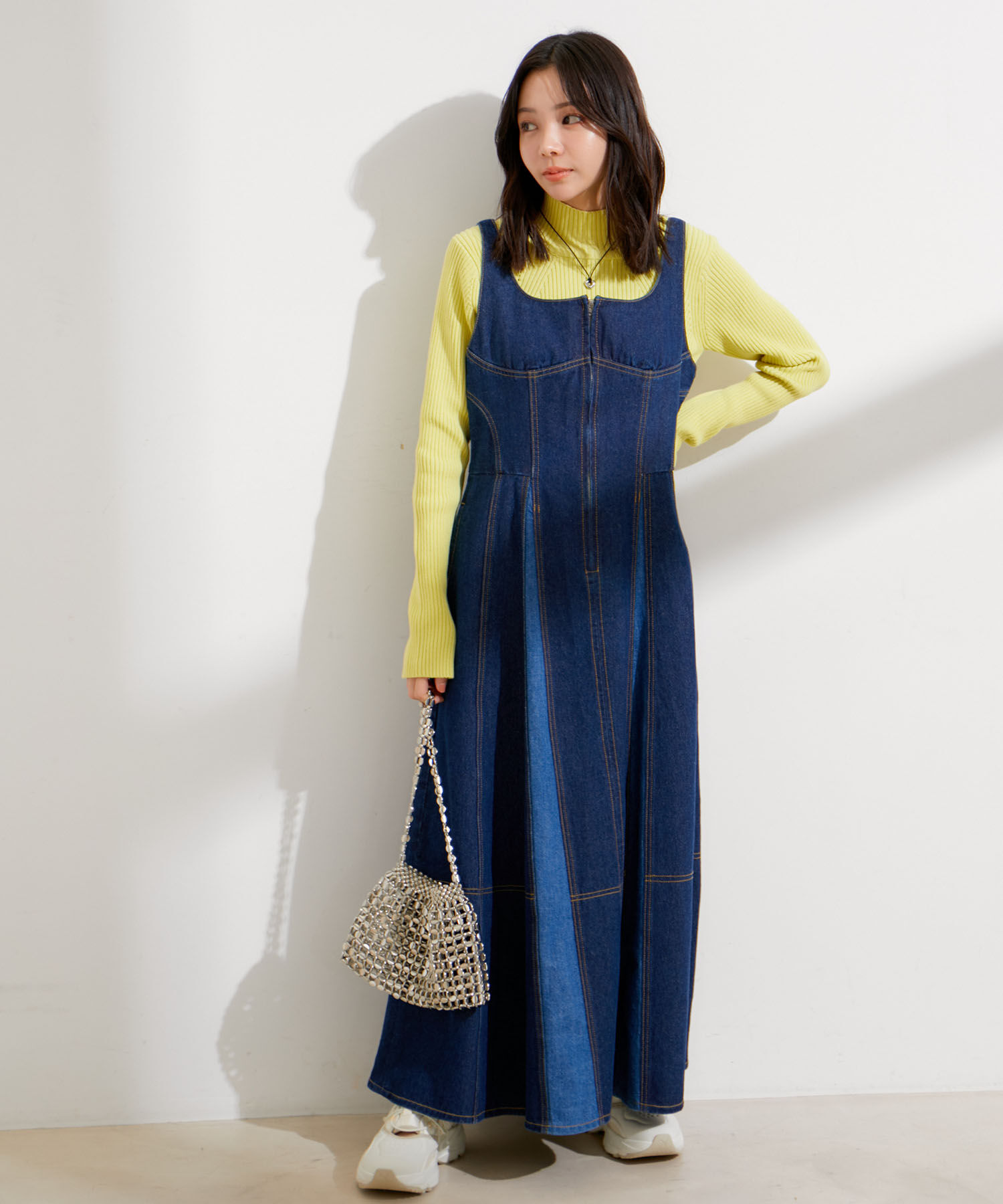 VIS「切替デニムジャンパースカート」|ワンピース|