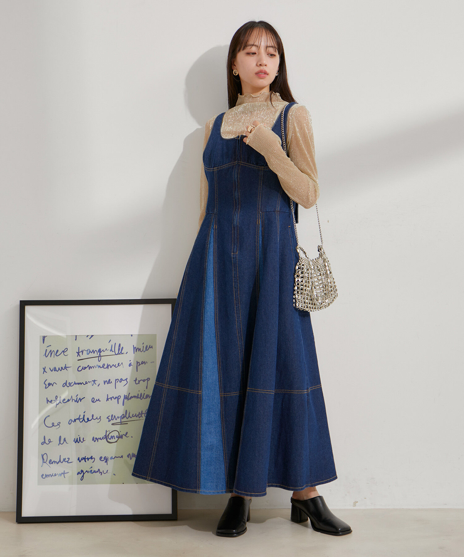 VIS「切替デニムジャンパースカート」|ワンピース|