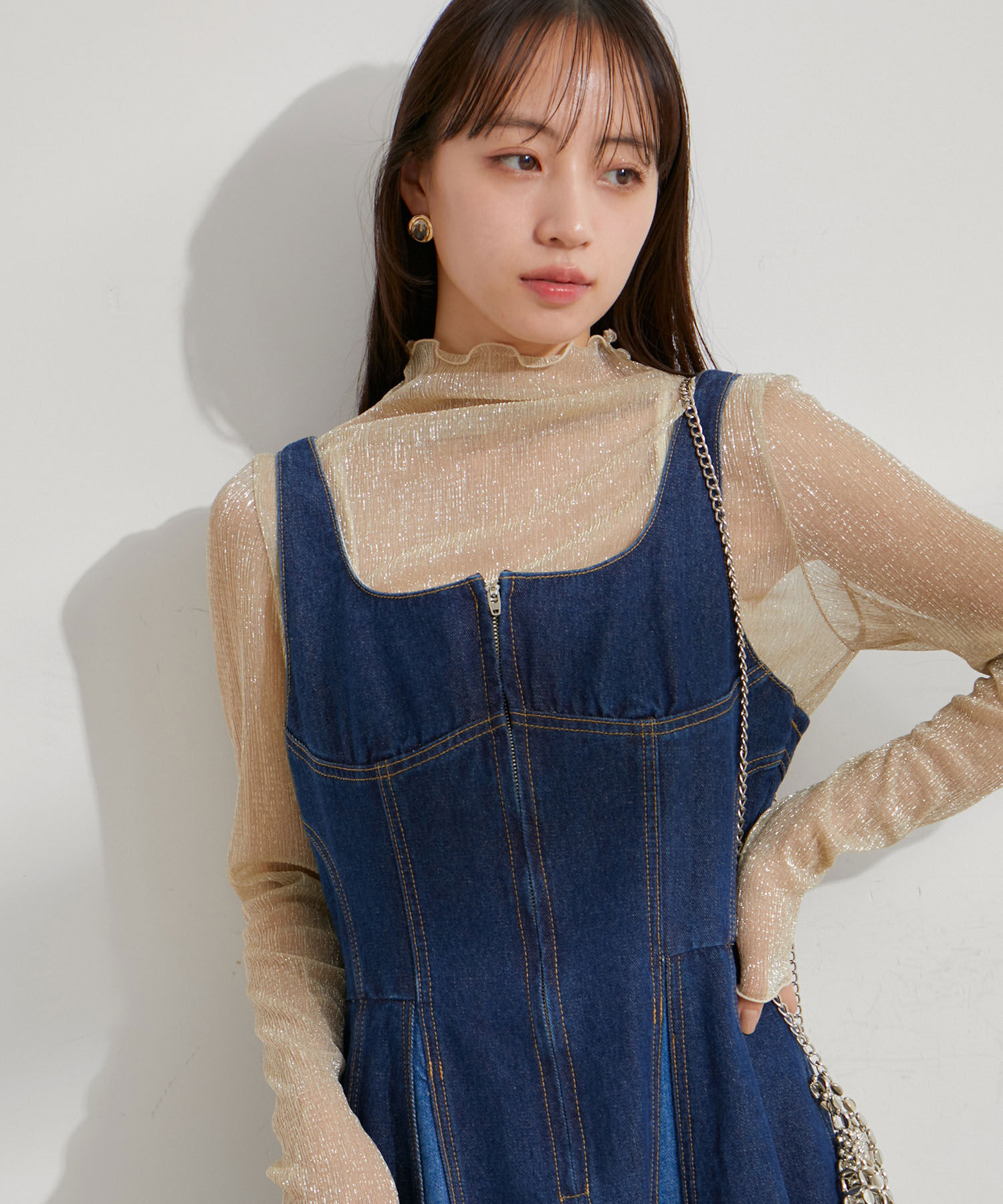 VIS「切替デニムジャンパースカート」|ワンピース|