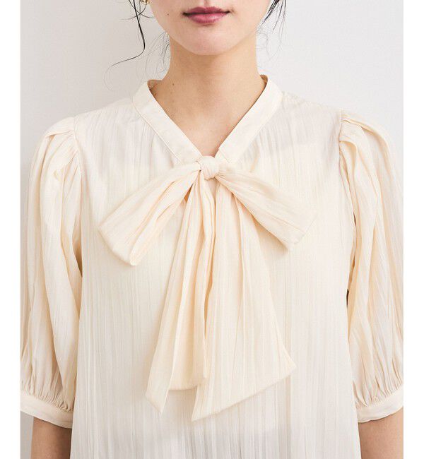 VIS「【2WAY】ビッグリボンハーフスリーブブラウス【洗える】」|シャツ・ブラウス|