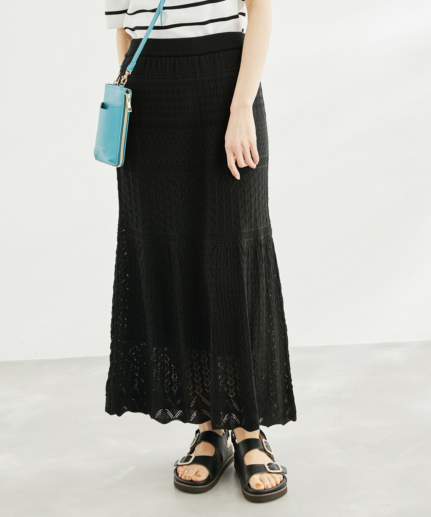 Rope&rsquo;Picnic「透かし編みニットマーメイドスカート」|スカート|ブラック(01)