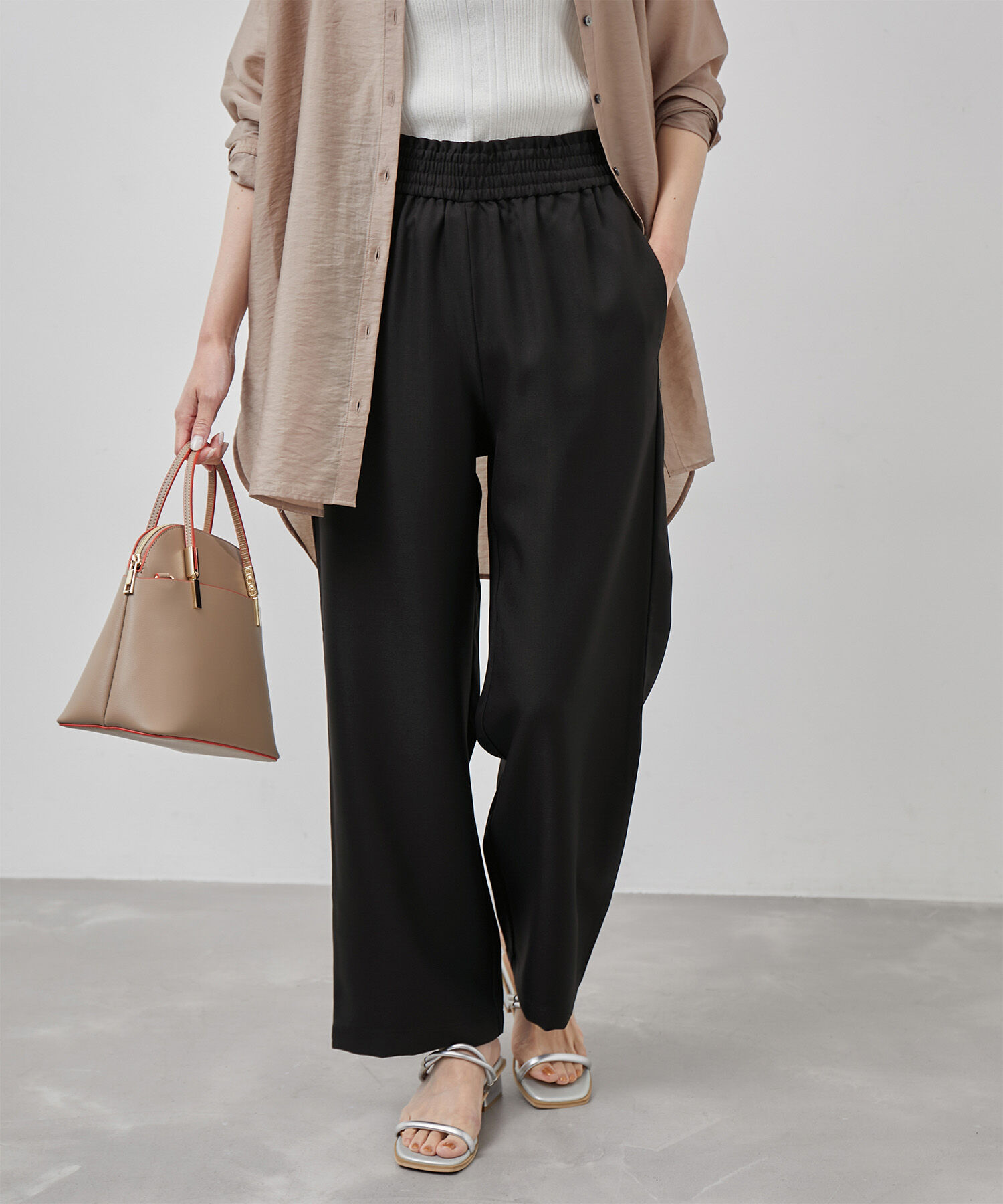 Rope&rsquo;Picnic「Powder Twill Stretch ワイドパンツ」|その他|ブラック(01)