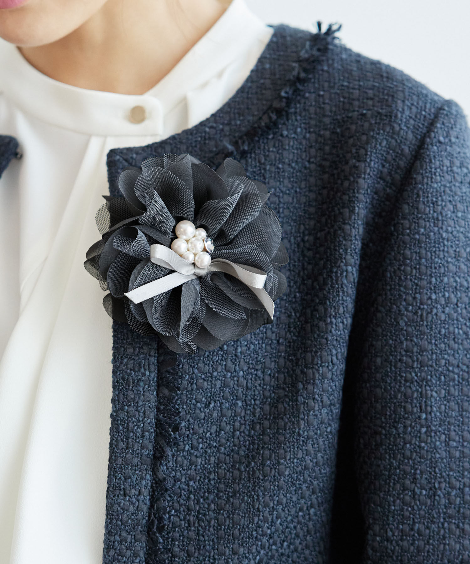 ROPE PICNIC PASSAGE「チュールMIXフラワーコサージュ」|ブローチ・コサージュ|