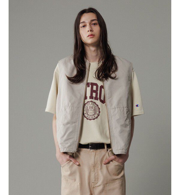 ADAM ET ROPE'「【小松マテーレ】ジップ ベスト / コンパクトサテン 」|ベスト・ジレ|