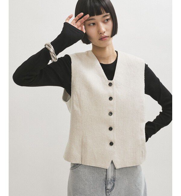 ADAM ET ROPE'「リネンMIXショートジレ」|ベスト・ジレ|ベージュ