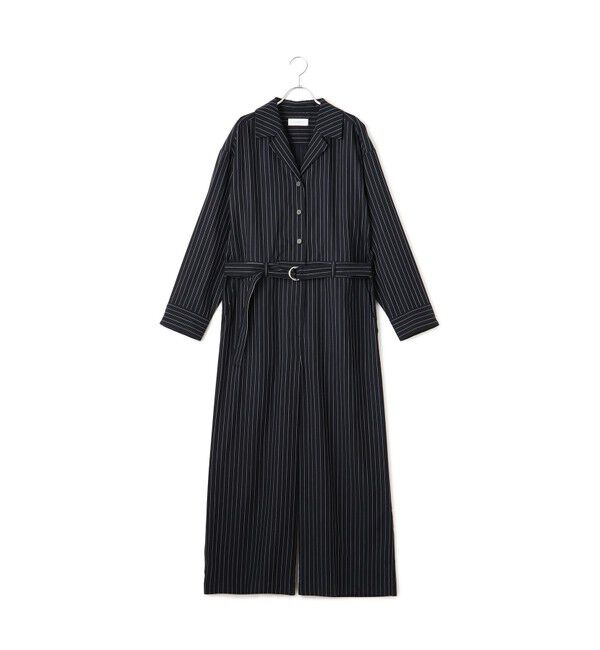 ADAM ET ROPE'「ストライプオープンカラージャンプスーツ」|オールインワン|