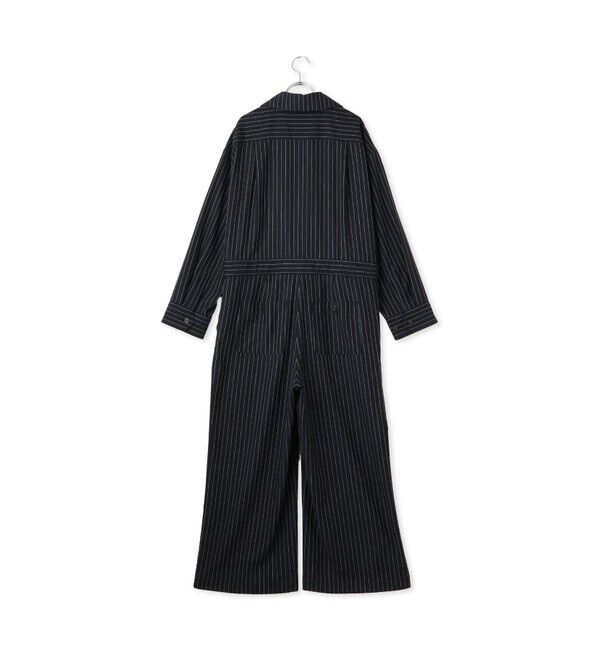 ADAM ET ROPE'「ストライプオープンカラージャンプスーツ」|オールインワン|