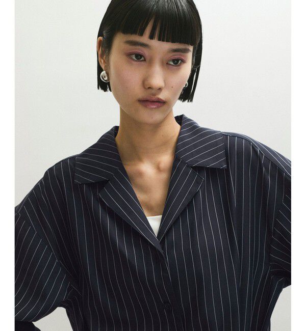 ADAM ET ROPE'「ストライプオープンカラージャンプスーツ」|オールインワン|