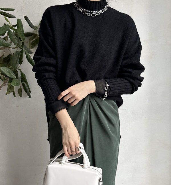  「【WEB限定】モッチリミドルゲージハイネックニット」|ニット・セーター|ブラック