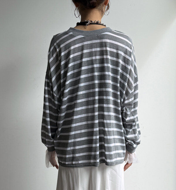  「【WEB限定】ボーダーチュールカフカーディガン」|カーディガン|