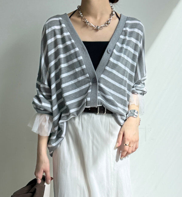  「【WEB限定】ボーダーチュールカフカーディガン」|カーディガン|