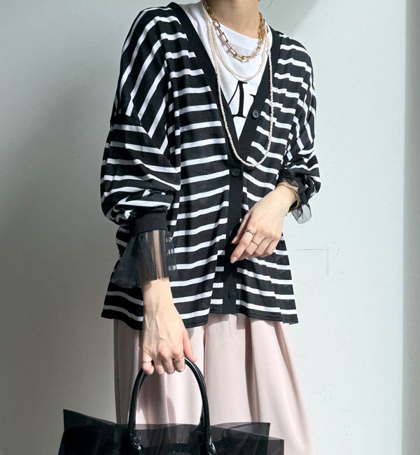  「【WEB限定】ボーダーチュールカフカーディガン」|カーディガン|