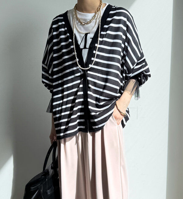  「【WEB限定】ボーダーチュールカフカーディガン」|カーディガン|