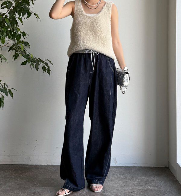  「【WEB限定】ウエスト切替ワイドデニムパンツ」|デニム|