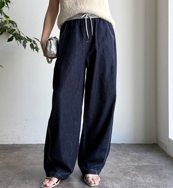  「【WEB限定】ウエスト切替ワイドデニムパンツ」|デニム|