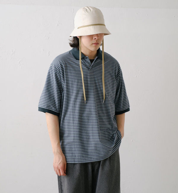  「【WHIMSIC】レトロボーダーポロシャツ」|ポロシャツ|チャコールグレー