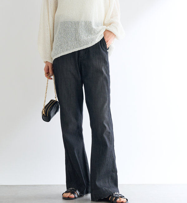  「《履くだけスタイリッシュ・ウエストゴム》ストレートフレアデニム」|その他|ブラック
