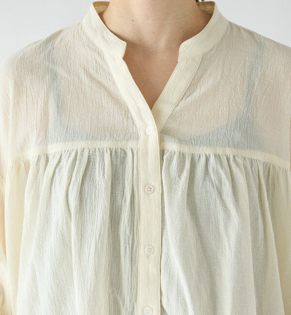  「《オンオフ兼用》コットンガーゼギャザーブラウス」|シャツ・ブラウス|