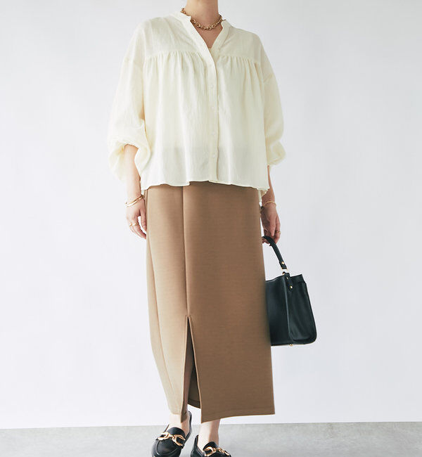  「《オンオフ兼用》コットンガーゼギャザーブラウス」|シャツ・ブラウス|