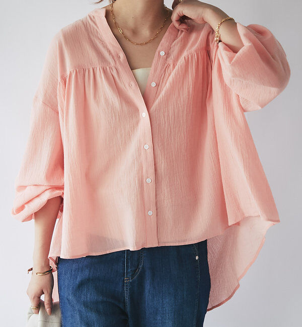  「《オンオフ兼用》コットンガーゼギャザーブラウス」|シャツ・ブラウス|