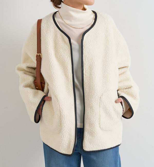  「リバーシブルパイピングボアコート」|その他|アイボリー